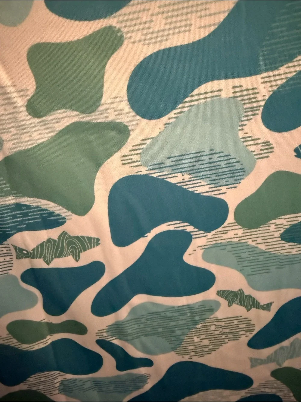 Southern Fin Lightweight Hooded Fishing Shirt Teal & White Abstract Print medium